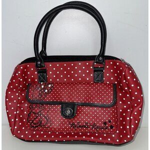 Disney Parks Minnie Mouse Handbag Red White Polka Dot Purse Black Barrel Bag